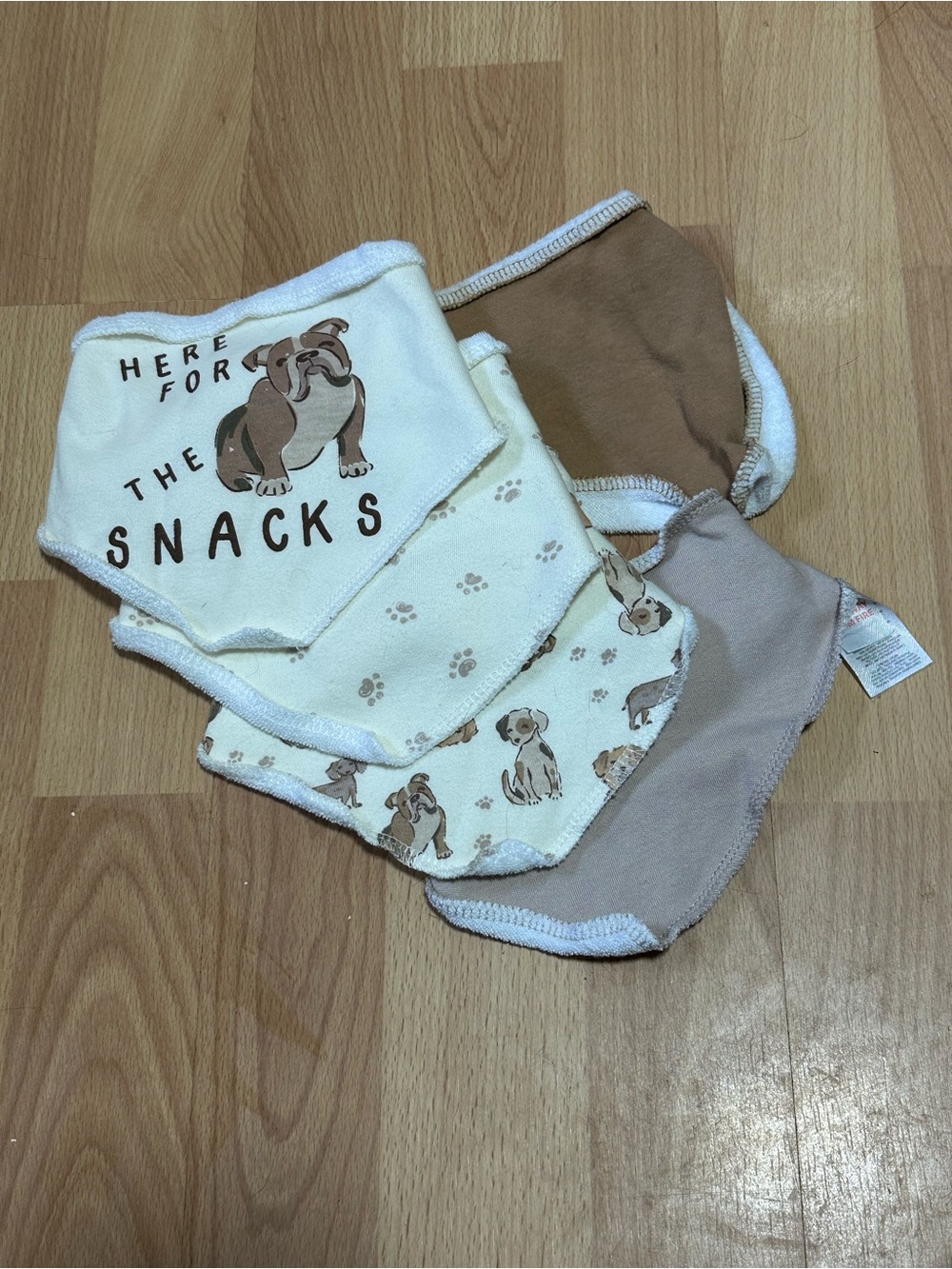 chick pea Baby Bib Set in Cream, Brown and Tan - Puppy Snack Print
